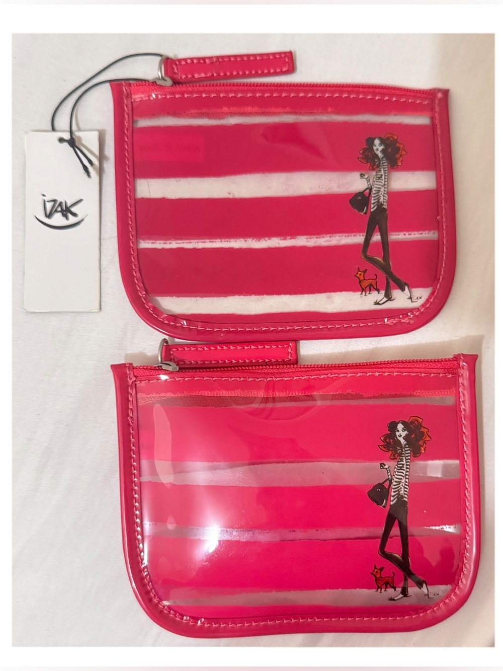 2 Vintage IZAK Pink Striped Pouch